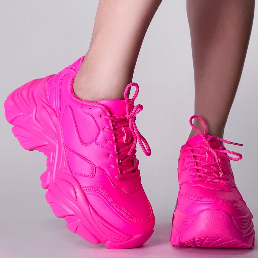 NEW BLAIR Electric Crush Neon Pink Platform Sneakers - Picture 3 of 8